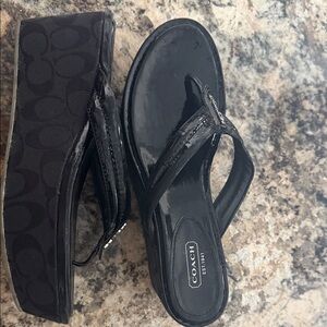 New! Coach Glossy Black Platform Flip Flops